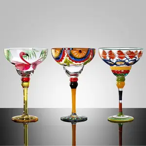 Разноцветные бокалы для Маргариты ручной росписи, 9 унций, 270 мл, марокканская коллекция, декоративные бокалы для Маргариты