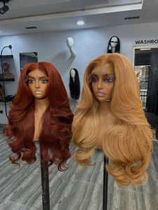 Parrucche Frontali in Pizzo <span class=keywords><strong>Biondo</strong></span> <span class=keywords><strong>Rame</strong></span>/Bisque con Capelli Umani, 100% Capelli Vergini Grezzi, Senza Colla, Ondulati, Pre-Piumati - Product Image 3