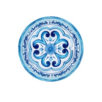 Assiettes rondes en mélamine à motifs bleus et blancs élégants et vintage pour la location de mariage et les fêtes