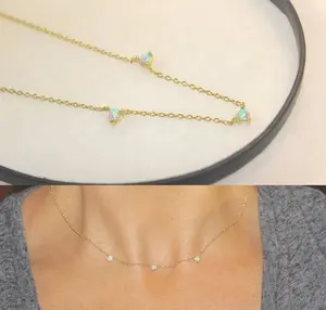 Vòng Cổ Ngắn Mỏng Đính Đá Opal 3Mm Tinh Tế Nhà Máy 2023 Vòng Cổ Bạc Sterling 925 Thời Trang Cho Nữ