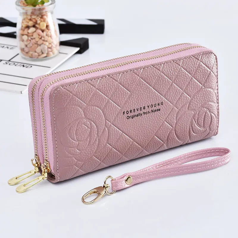 Direct Wallet Women 2022 New Simple Card Wallet Women Long Wrist Bag Double Zipper Large Capacity Mobile Phone Key Wallets