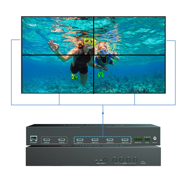 Best 8k 2x2 Video Wall Controller HDMI 2.1 Support IP/RS232 Control HDCP 2.3 Projection Mapping 7680 60hz Lcd 8k Video Mapping