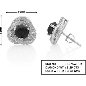 Ornaatis Diamond <b>Stud</b> <b>Earrings</b> 3.29 Cttw Round <b>Black</b> White Fancy Dark 10K Solid White Gold Screw Back Women's Everyday Wear - Product Image 2