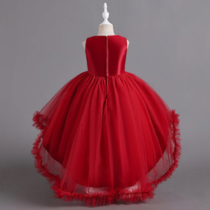 Childrens Red Tulle Ball Gown Dress With <b>Large</b> <b>Bow</b> Sweetheart Neckline Flower Girl Dress - Product Image 2