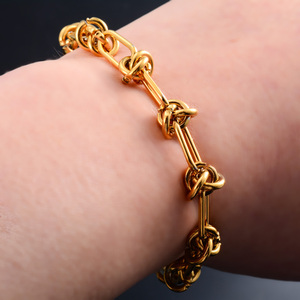 Bracelet jonc chic en acier inoxydable avec chaîne à nœuds pour femme, avec rallonge, couleur or/argent, bijou de cheville en métal - Product Image 5