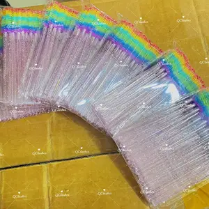 Wholesale Glitter Mascara Wands Pink Lash Brushes Spoolies Colorful Rainbow Disposable Mascara Wands For Eyelash Extension