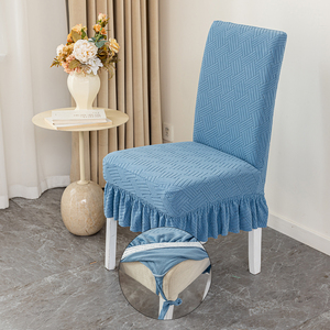 Housse de <span class=keywords><strong>chaise</strong></span> universelle en jacquard Spandex/Polyester avec <span class=keywords><strong>protection</strong></span> intégrée du dossier, design jupe courte, pour toutes les saisons, couleur unie - Product Image 4