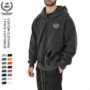 Sweat à capuche personnalisé 500 g/m² en polyester/coton pour hommes Oversize Boxy Cropped Zipper Design Spring Print Pattern Short Length Hooded - Product Image 1