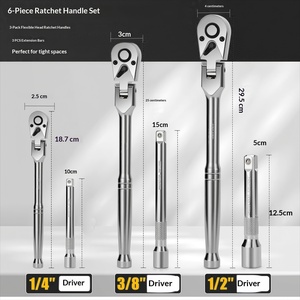Set di 6 Chiavi a Cricchetto con Testa Flessibile a 180 Gradi, Attacco da 1/4 e 3/8, Barra di Prolunga, Set di Utensili Manuali - Product Image 4
