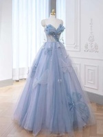 Robe de Quinceañera Bleu Ciel Enchantant en Tulle Brodé, Col Cœur avec Papillons Faits Main, Robe de Bal pour Soirées et Événements