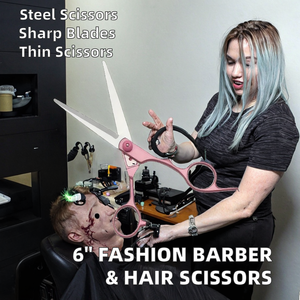 Ciseaux de beauté et de barbier en acier inoxydable de 6,0 pouces, nouvelle mode, logo personnalisé, lame droite avec pointe aiguë - Product Image 2