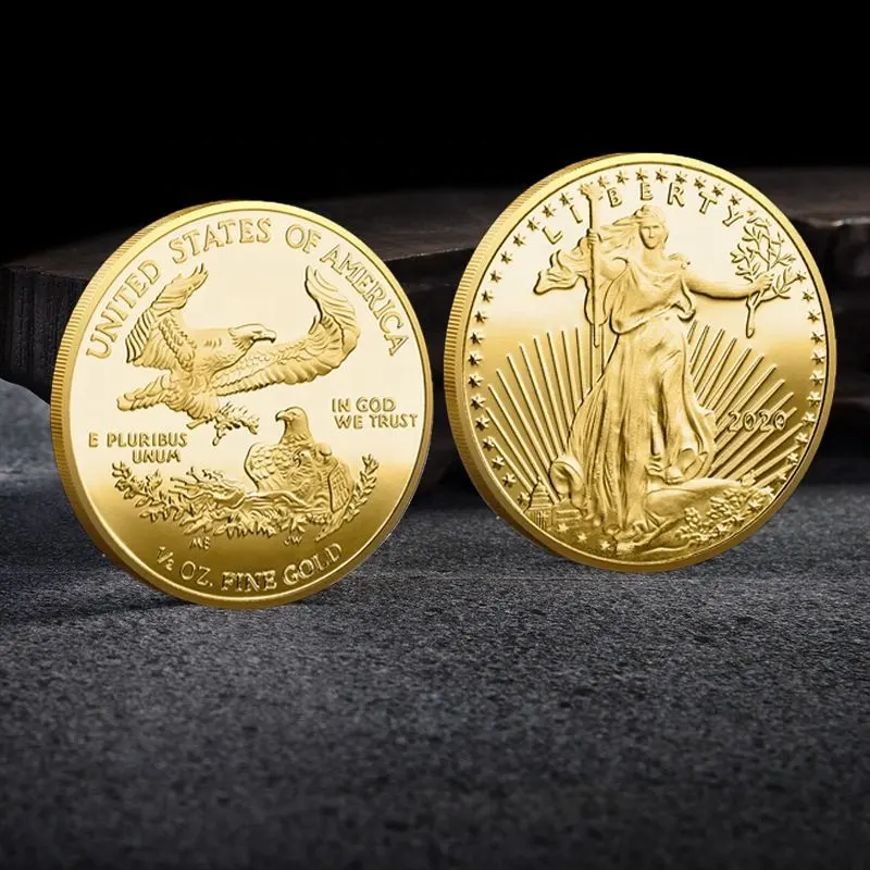 Atacado estilo antigo estátua da liberdade dos EUA águia em relevo banhado a ouro moeda de metal personalizado com boa estoque alfinetes comemorativos