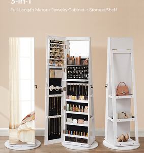 <span class=keywords><strong>Armoire</strong></span> <span class=keywords><strong>à</strong></span> <span class=keywords><strong>bijoux</strong></span> avec miroir sur pied brillant, verrouillable, pivotant <span class=keywords><strong>à</strong></span> 360 degrés, avec éclairage LED - Product Image 1