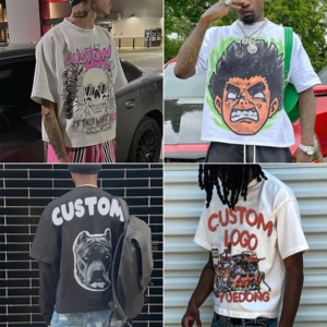 เสื้อยืดผู้ชายพิมพ์ลายน้ำหนักมากเสื้อคอปกหนาเปิดไหล่แบบกำหนดเองเสื้อยืดตัวใหญ่โอเวอร์ไซซ์ขนาดใหญ่สำหรับผู้ชาย - Product Image 4