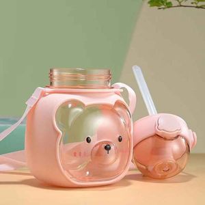 Cartoon Rabbit Plastic Water <b>Bottle</b> 900ml Large Capacity Portable Strap Adults Camping Drop-proof High Temperature Resistant - Product Image 2