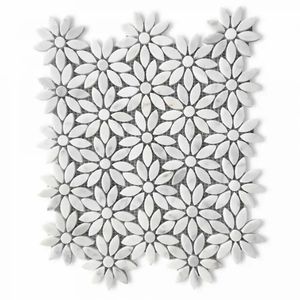 Ventes Flash : Mosaïque Murale <span class=keywords><strong>en</strong></span> Marbre Blanc avec Incrustations <span class=keywords><strong>en</strong></span> Laiton pour Salle de Bain, Motif Floral Jet d'Eau - Product Image 4