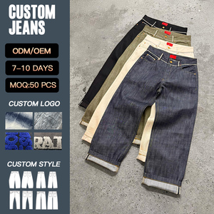 YUCE Jeans Baggy Personalizzati in <span class=keywords><strong>Denim</strong></span> Grezzo Selvedge, Produttore di Pantaloni Vintage da Uomo, Stile Giapponese Oversize - Product Image 1