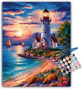 Custom <strong>Lighthouse</strong> Seascape Digital Oil <strong>Painting</strong> by Numbers Kit DIY Landscape Paint by Number on Canvas Home Decor Art - Product Image 1