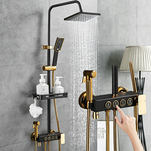 Ensemble de <span class=keywords><strong>douche</strong></span> moderne pour salle de bain, système de <span class=keywords><strong>douche</strong></span> pluie pressurisé à 3-4 fonctions avec bouton-poussoir, douchette à main et douchette bidet - Product Image 5