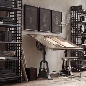 Elegante Escritorio <span class=keywords><strong>de</strong></span> Dibujo Industrial Ajustable <span class=keywords><strong>de</strong></span> Madera con Base <span class=keywords><strong>de</strong></span> Hierro Fundido, Mecanismo <span class=keywords><strong>de</strong></span> Inclinación y Volante para Oficina en Casa, Estudio, OEM Personalizado - Product Image 3