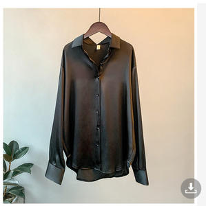 Camicetta da donna con LOGO personalizzato stile retrò in raso tinta unita manica lunga camicia da donna - Product Image 3