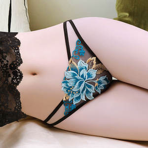 Braguitas de Mujer Cómodas, Transparentes, Sexys, de Malla de Poliamida con Bordado Floral, de Cintura Baja, Sin Costuras, con Lazo y Abertura - Product Image 1