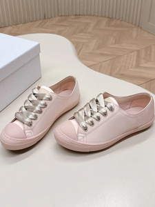 2026 New Top Quality Luxury Designer Shoes Silk Canvas Shoes Women's Casual Versatile Lace up Sports Shoes White Single Shoes - Product Image 3
