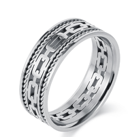Bague en acier inoxydable de haute qualité avec design de chaîne en corde doublement tressée, plaqué or 18 carats, bijoux pour hommes tendance, bague hip hop