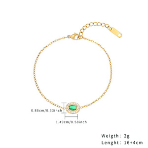 Nueva joyería llegada Forma ovalada Colorido Zirconia 18K Chapado en oro Cadenas de acero inoxidable Pulsera de eslabones - Product Image 4