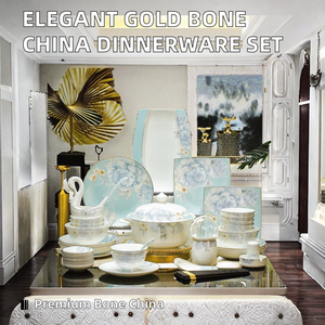 Classic Design High-End Gold Applique Sustainable Plant Dishwasher Safe Ceramic Dinnerware <b>Sets</b> Exquisite Bone China Porcelain - Product Image 2