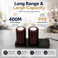 Système d'appel sans fil pour restaurant avec 20 pagers rechargeables de type coaster, émetteur à clavier tactile et ensemble de base de charge double