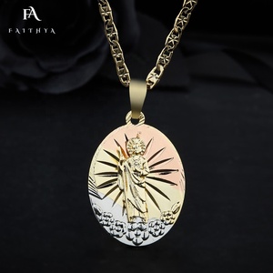 FP1092 özel adı erkekler çiçek tabanı <span class=keywords><strong>10K</strong></span> gerçek altın takı Oro Laminado 14K altın aziz Jude kolye kolye kadınlar için - Product Image 3