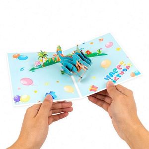 Tarjeta 3D Pop-up de Dinosaurio, Tarjeta Pop-up de Papel Hecha a Mano con T-Rex Tocando la Guitarra para Fiestas de Cumpleaños Infantiles - Product Image 3