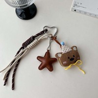 Porte-clés ours en peluche mignon GF, style Miu, avec boucle cœur et dragonne, breloque de sac de dessin animé, ornement suspendu pour clé de voiture et décoration de sac