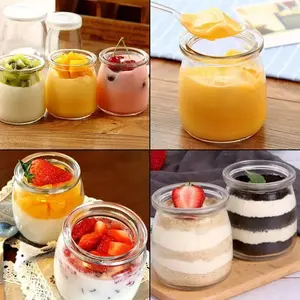 Lege Ronde Brede Mond Mini-Yoghurtblikjes Groothandel Voedselcontainer Glazen Puddingflessen Met Kurkafdekking