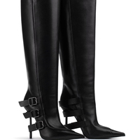 Bottes hautes élégantes en cuir PU noir pour femme, style western, à talon aiguille et bout pointu, pour l'automne – Marque OEM