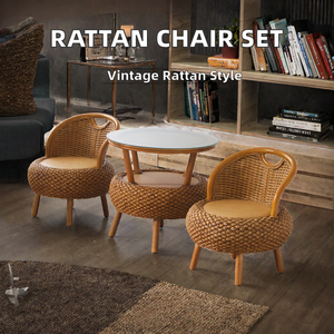 Ensemble de 3 chaises en rotin, dossier en cannage simple, chaise de loisirs modulaire, design traditionnel - Meubles pour salon et hôtel - Product Image 2
