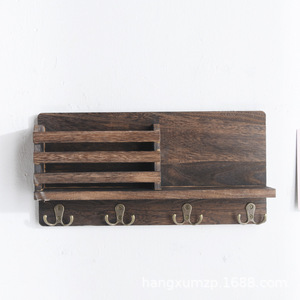 Wall Mounted Storage <b>Shelf</b> With <b>Hooks</b> And Clock For Entryway Organization - Product Image 3