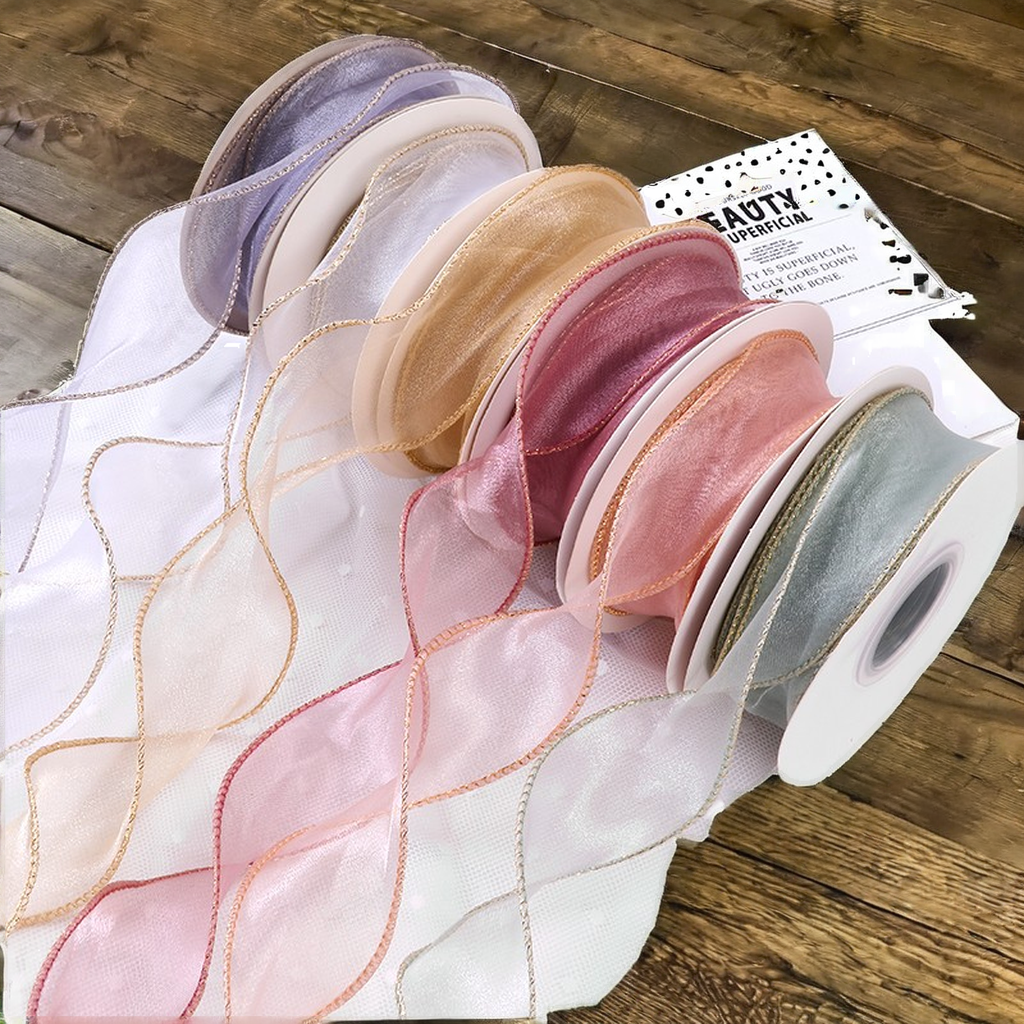 4 Cm*10 Yards Floral Multi-Color Pearl Yarn Ribbon Mermaid Lace Ribbon Flower Cake Packaging Snow Gauze Yarn Made Polyester
