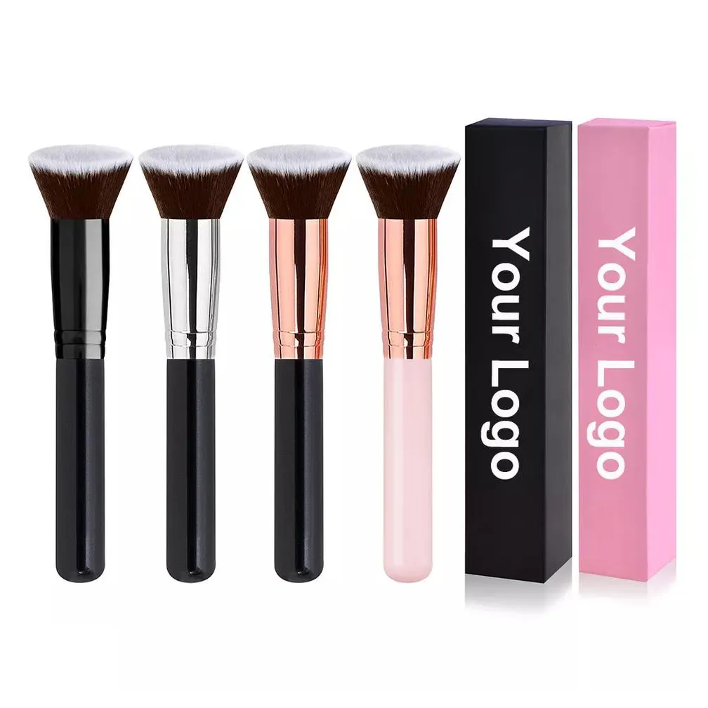 Custom Logo Single Makeup Brushes Private Label Flat Top Make Up Foundation Contour Brush for Liquid Powder With Box Packaging