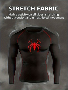 T-shirt de sport à manches longues pour homme, coupe ajustée, séchage rapide, respirant, compression, imprimé araignée, 180g, en soie de lait, idéal pour la course à pied - Vente chaude - Product Image 1
