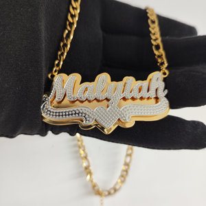 Collier avec <span class=keywords><strong>plaque</strong></span> de nom double en <span class=keywords><strong>or</strong></span> 18 carats, bijoux à deux tons, cadeau pour la fête des mères - Product Image 5