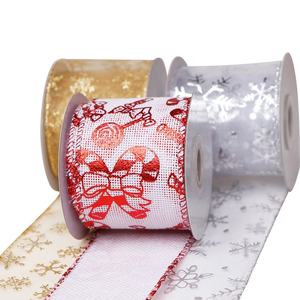 Ruban de toile de <span class=keywords><strong>jute</strong></span> filaire de Noël Ruban de fil de fer de Noël Décorations de Noël de vacances Rubans d'emballage - Product Image 2