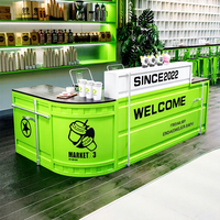 Comptoir de bar en métal de style conteneur industriel avec rangement pour salle de sport, café et réception de magasin de détail