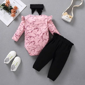 Ropa de Invierno para Bebés, Conjuntos de Romper Casuales de Algodón para Niñas con Pantalones Negros de China - Product Image 2