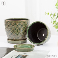 Penanam dekoratif timbul keramik retak pot bunga Nordik Modern dengan lubang drainase Set 6.6 "5.5" 2