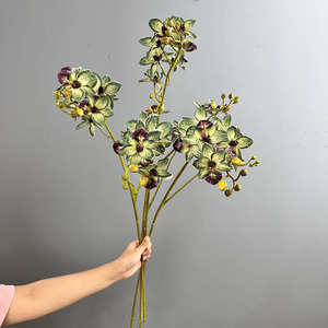 Vente directe usine – Nouvelles fleurs artificielles en gel de silicone imitation orchidée paon à 2 branches, petites orchidées Kanzashi pour la décoration intérieure - Product Image 2
