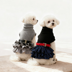 Dog <b>Sweater</b> Dress <b>Set</b> Grey Navy Blue Polyester Four Seasons Pet Clothes - Product Image 1