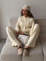 Ensemble de vêtements de détente en tricot à manches longues et pantalon, ensemble de deux pièces, pull d'automne simple