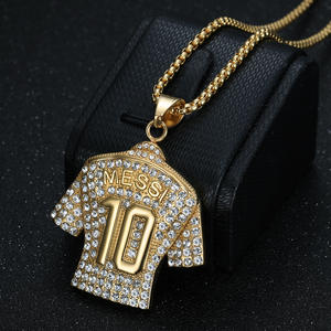 Hiphop Football Star <span class=keywords><strong>Messi</strong></span> titanio acero 18K chapado en oro No.10 No 30 deporte <span class=keywords><strong>camisa</strong></span> Jersey colgante joyería Collar para Unisex - Product Image 3